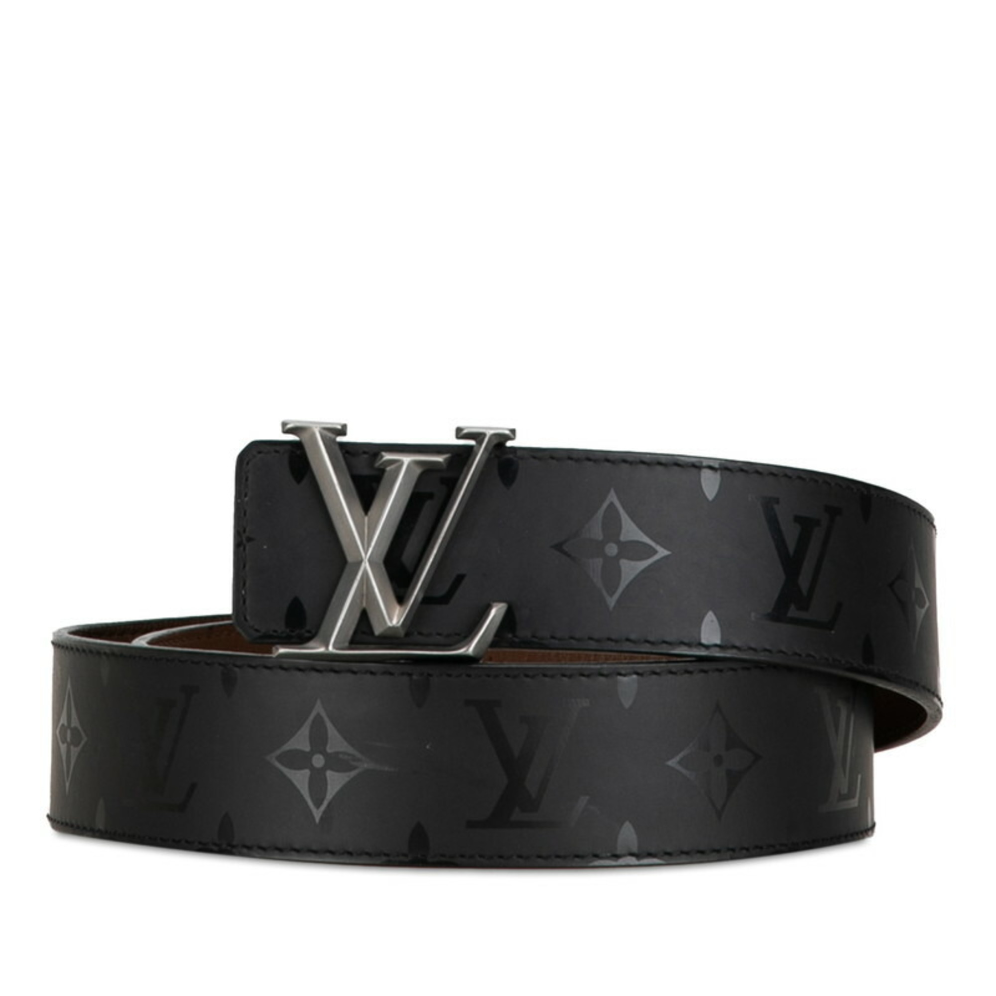 Louis Vuitton Monogram Illusion Santur LV Initial Pyramid Belt 85/34 M9346 Black Brown Silver Leather Men's LOUIS VUITTON