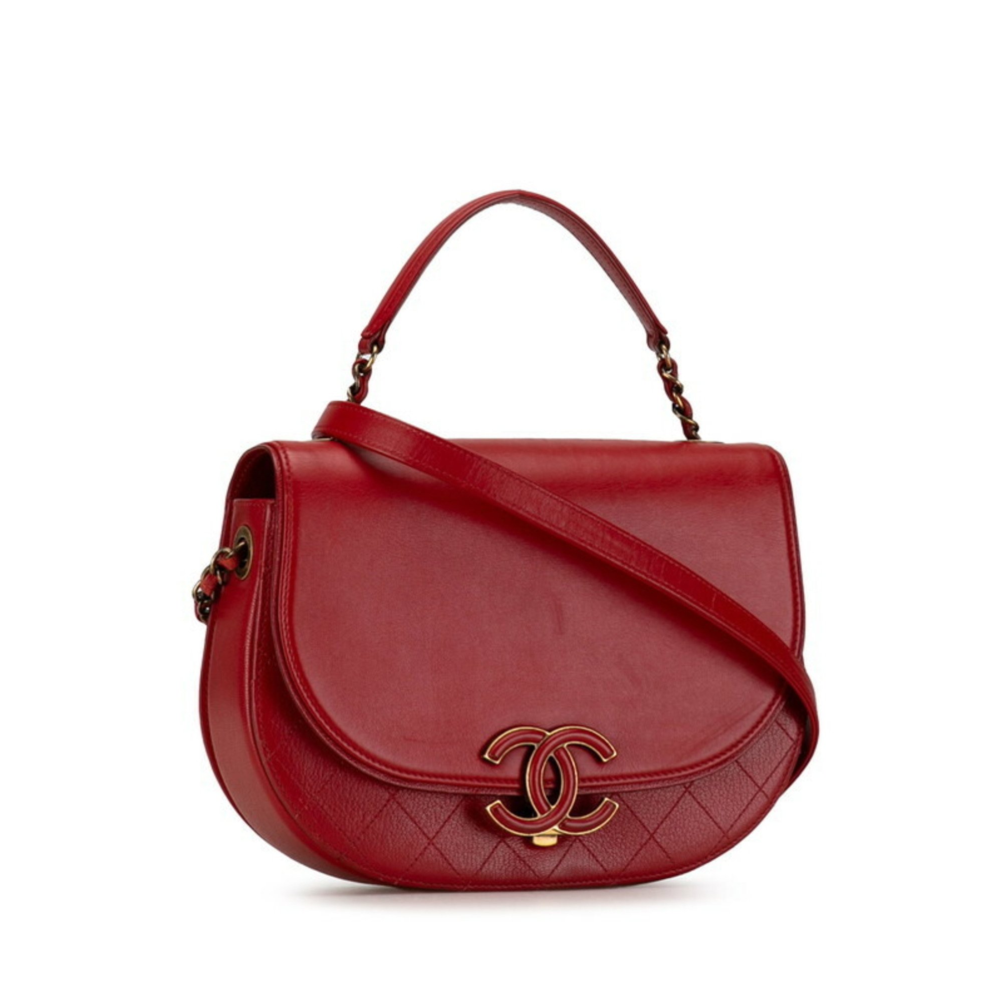 Chanel Coco Mark Handbag Shoulder Bag Red Leather Women's CHANEL