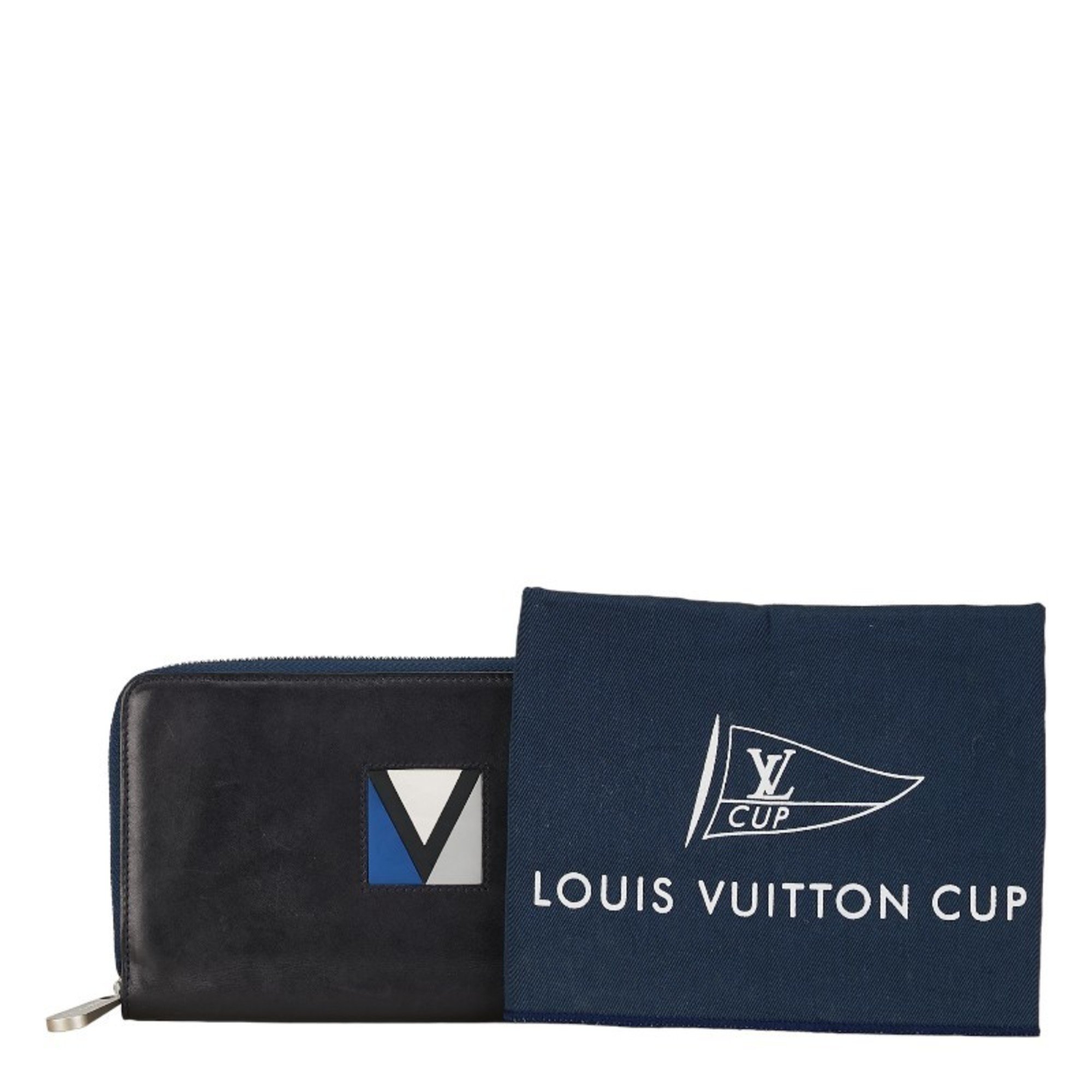 Louis Vuitton LV Cup Zippy Organizer Round Long Wallet M80709 Black Navy Leather Men's LOUIS VUITTON