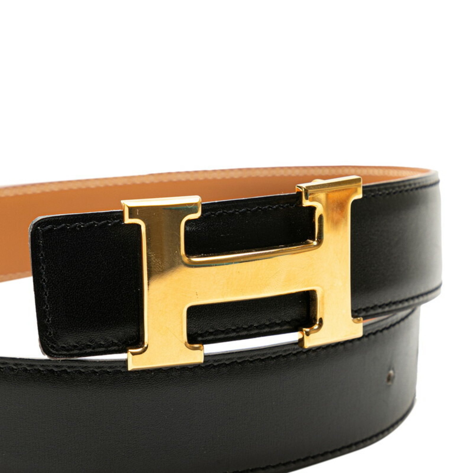 Hermes Constance H Belt Size: 65 Black Brown Leather Women's HERMES