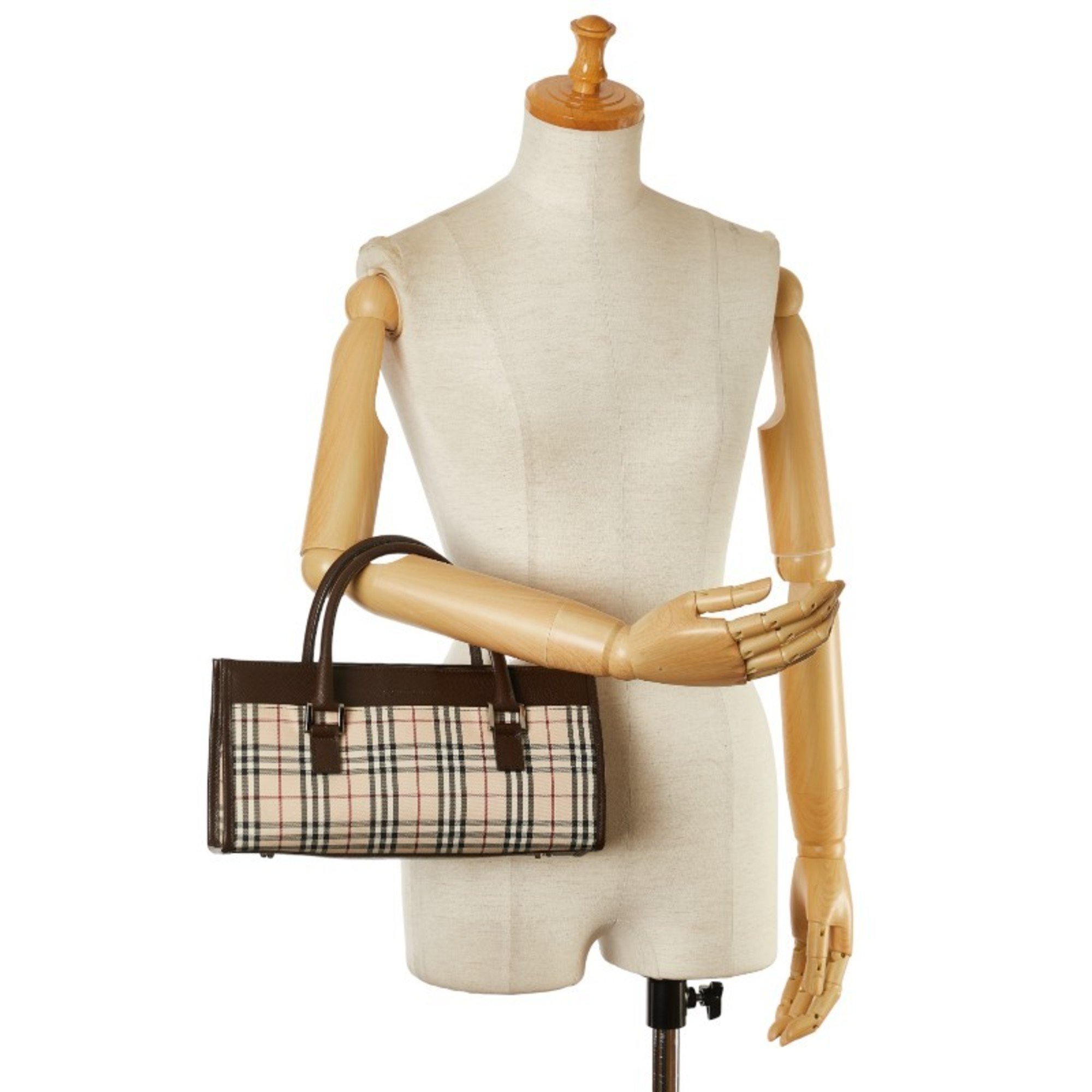 Burberry Nova Check Handbag Beige Brown Canvas Leather Women's BURBERRY