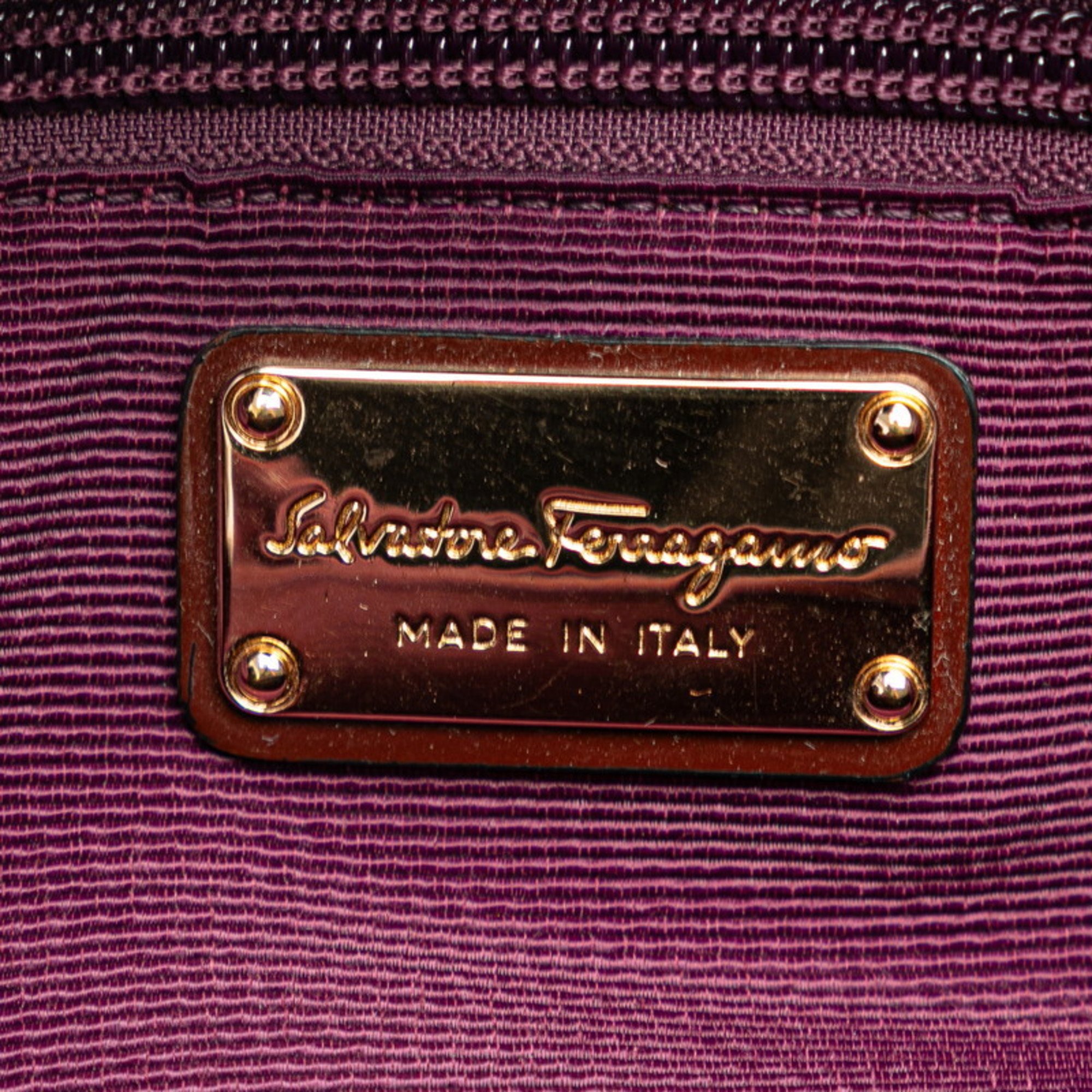 Salvatore Ferragamo Vara Ribbon Handbag Tote Bag AU-21 C784 Purple Brown Nylon Enamel Women's