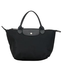 Longchamp Pliage M Tote Bag Shoulder Black Canvas Leather Women's