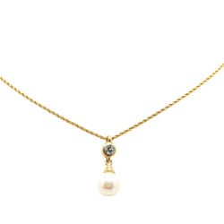 Christian Dior Dior Rhinestone Necklace Gold Plated Faux Pearl Women's