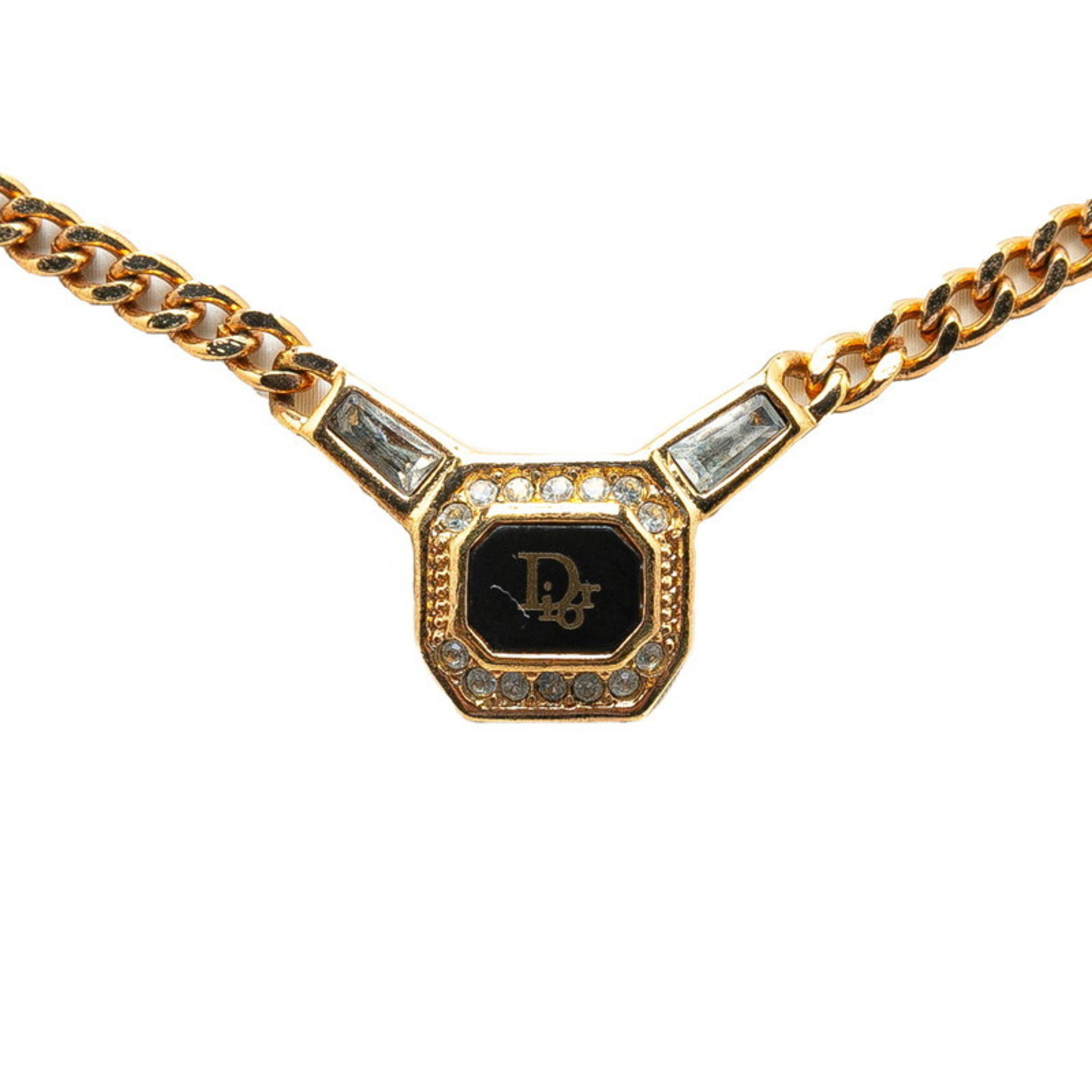 Christian Dior Dior Rhinestone Necklace Gold Plated Women's