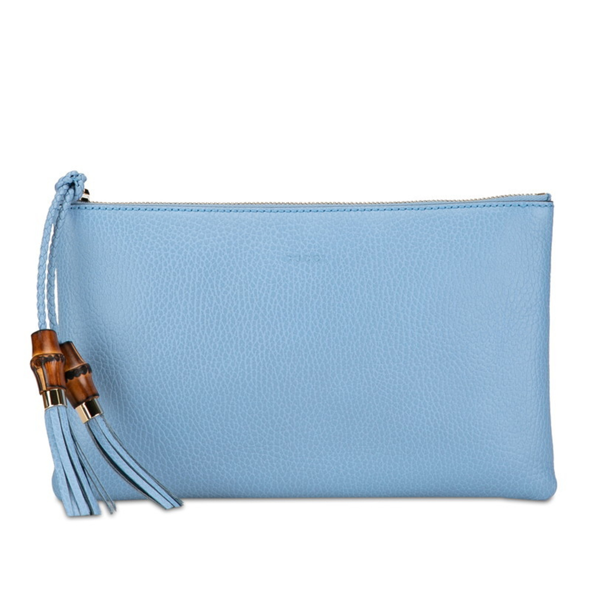 Gucci Bamboo Clutch Bag Second 449652 Light Blue Leather Women's GUCCI