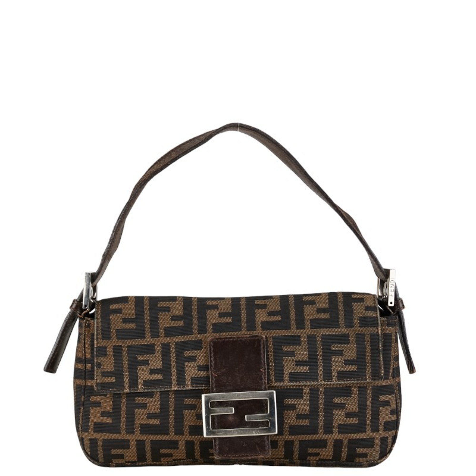 FENDI ZUCCA Mamma Bucket Handbag Brown Canvas Leather Women's