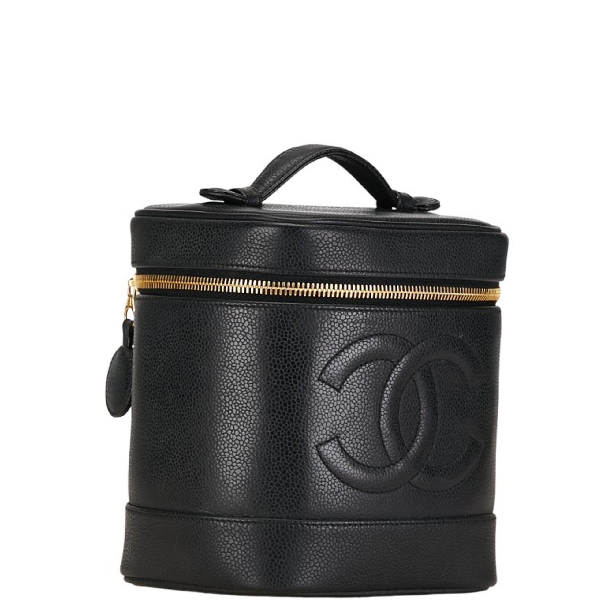 Chanel Coco Mark Handbag Vanity Bag Black Gold Caviar Skin Women's CHANEL