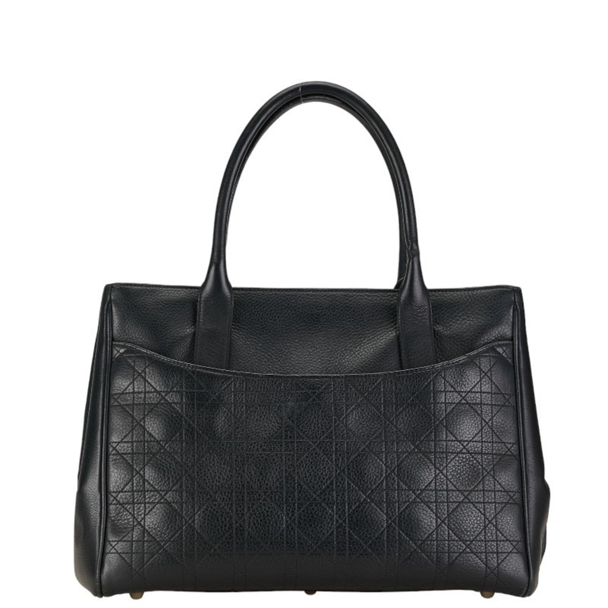 Christian Dior Dior Cannage Tote Bag Black Silver Leather Women's