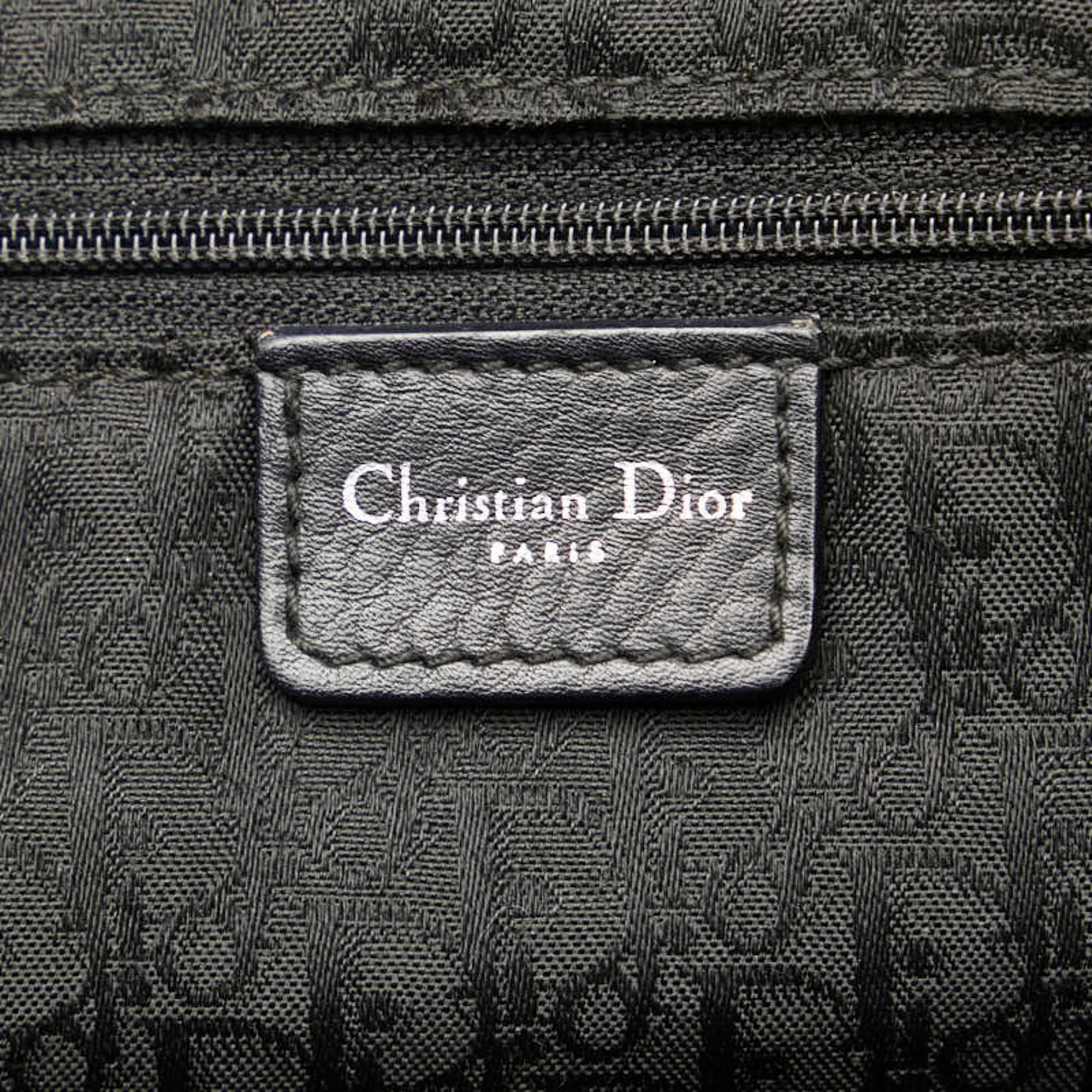 Christian Dior Dior Cannage Tote Bag Black Silver Leather Women's