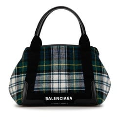 Balenciaga Check Navy Cabas S Tote Bag 339933 Green Black Multicolor Wool Leather Women's BALENCIAGA