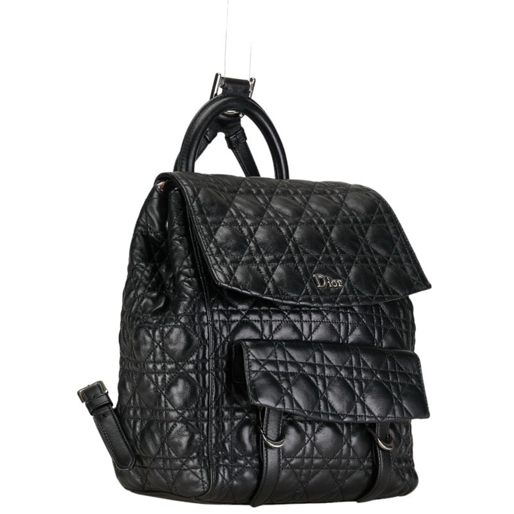 Christian Dior Dior Cannage Backpack Black Lambskin Women's