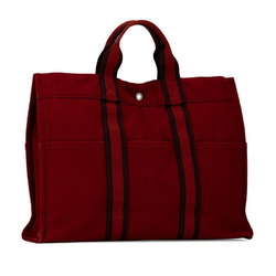 Hermes Foule Tote MM Handbag Red Canvas Women's HERMES