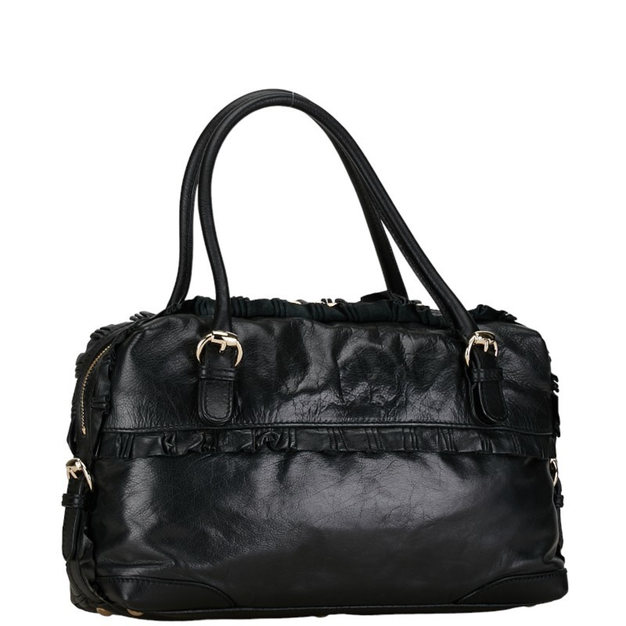 Gucci Ruffle Handbag Tote Bag 189848 Black Silver Leather Women's GUCCI