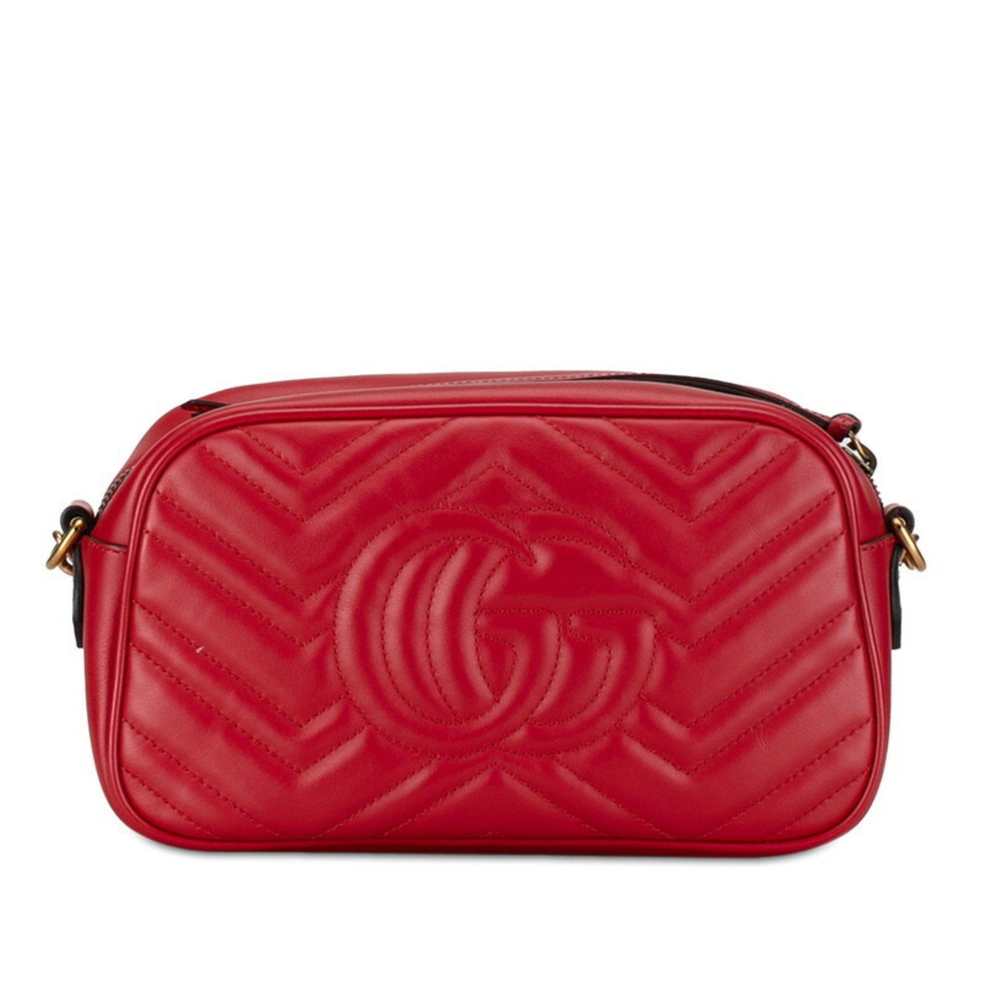 Gucci GG Marmont Quilted Chain Shoulder Bag 447632 Red Leather Women's GUCCI