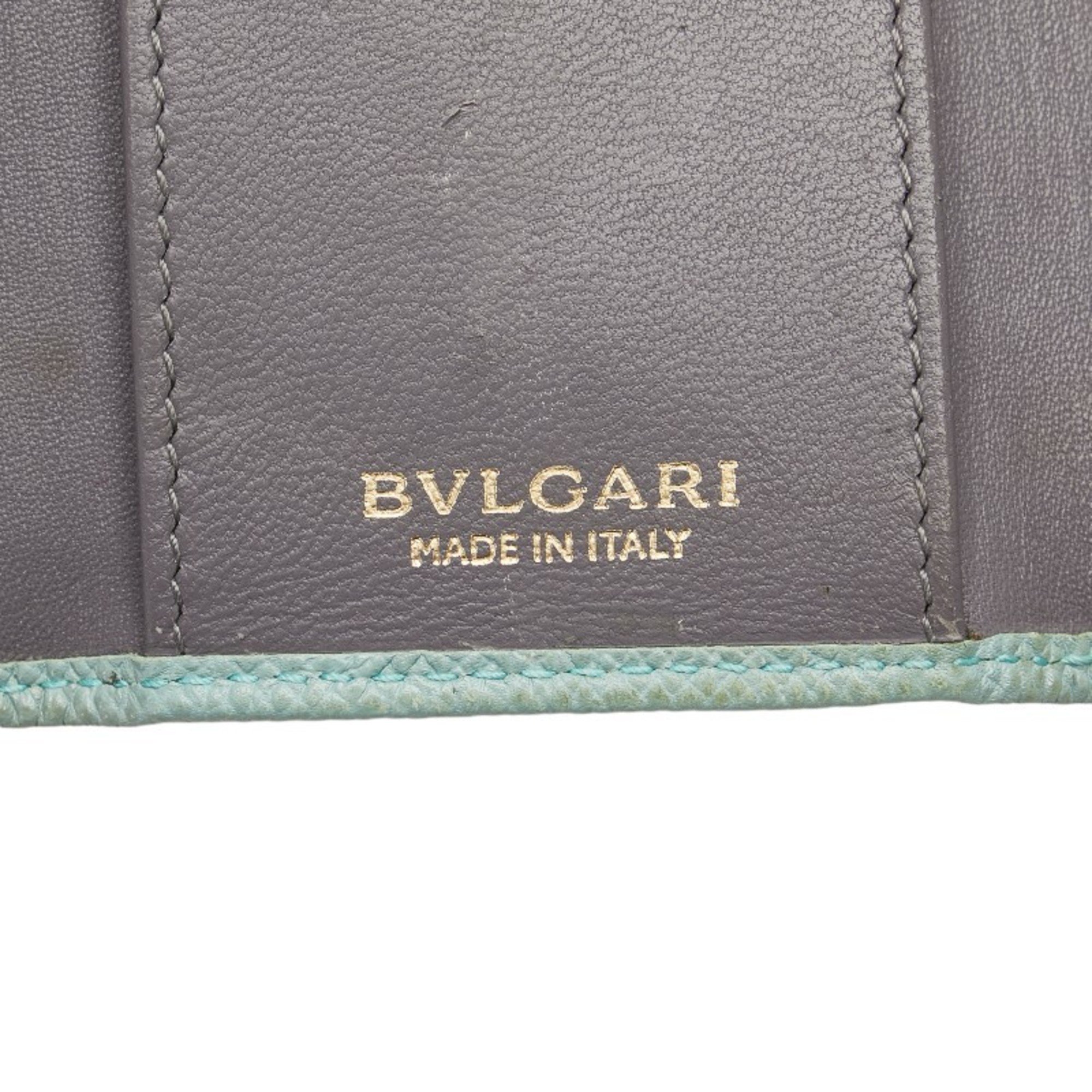 BVLGARI Key Case Green Leather Women's