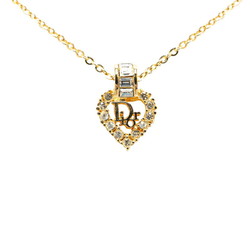 Christian Dior Dior Heart Rhinestone Necklace Gold Plated Women's