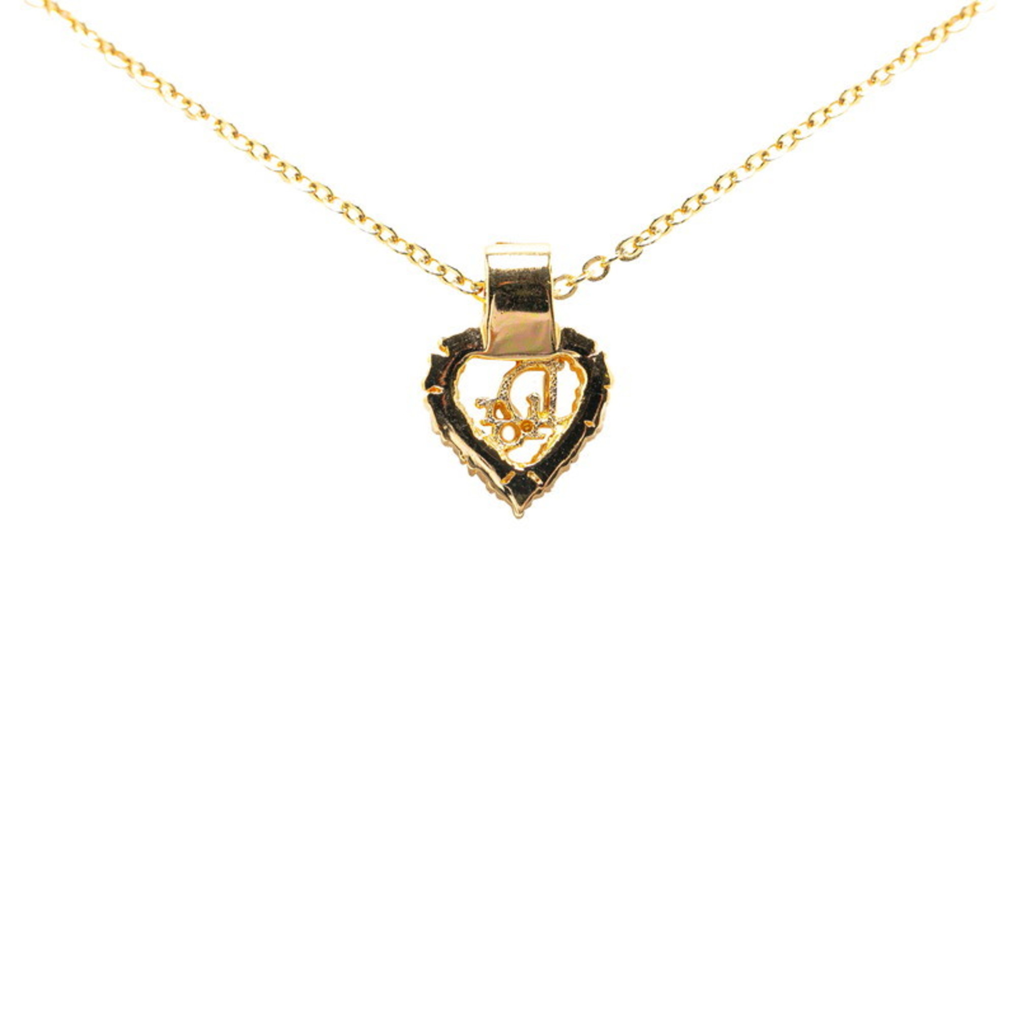 Christian Dior Dior Heart Rhinestone Necklace Gold Plated Women's