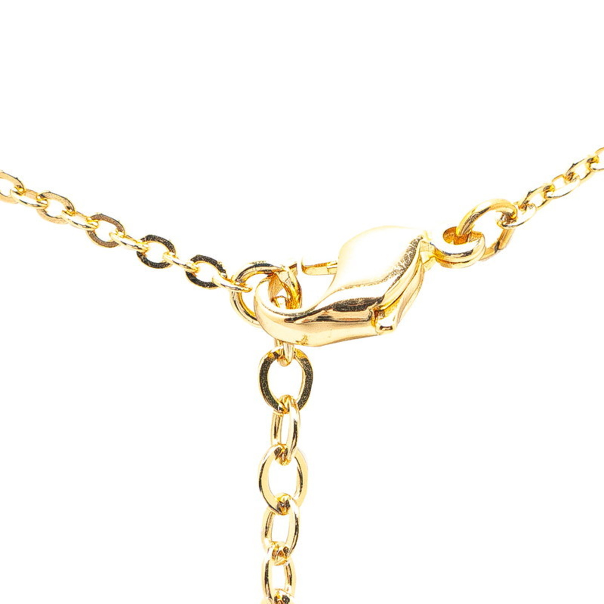 Christian Dior Dior Heart Rhinestone Necklace Gold Plated Women's