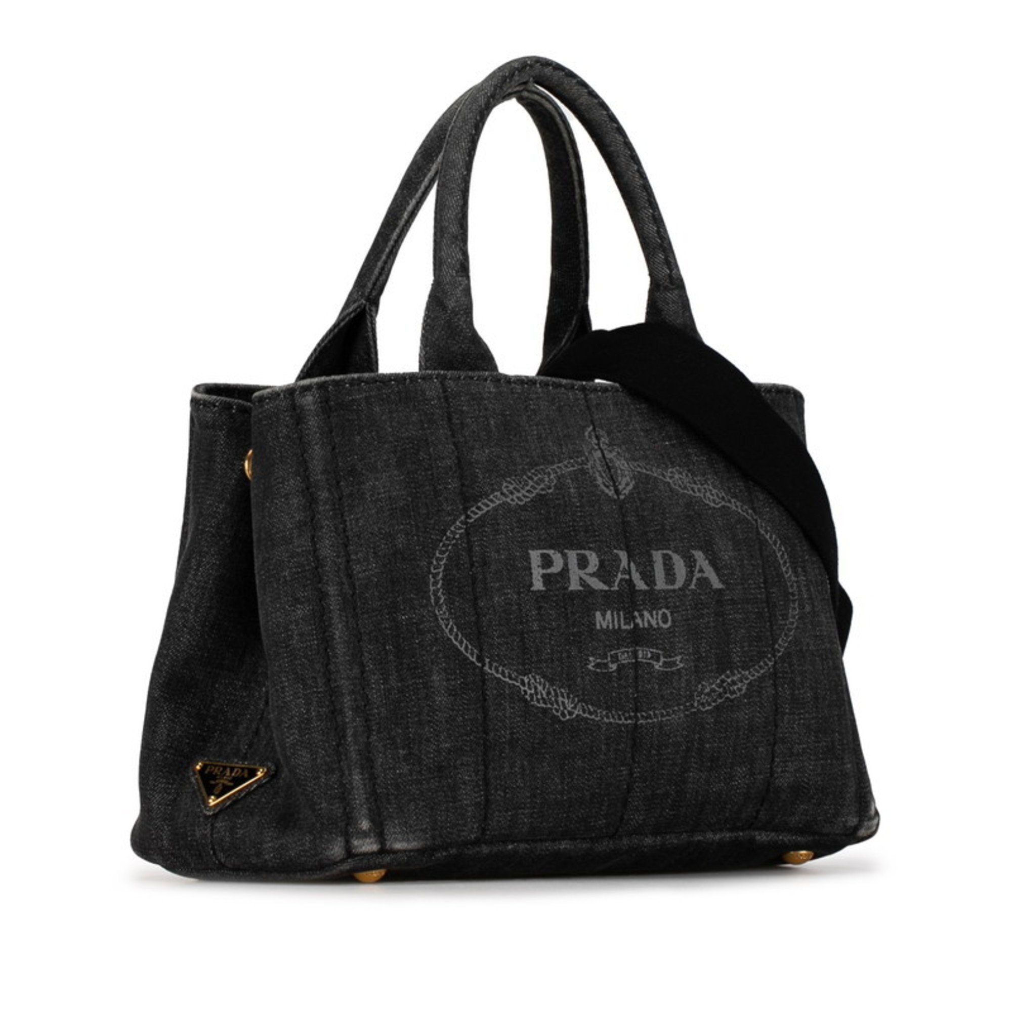 Prada Canapa Handbag Shoulder Bag 1BG439 Black Denim Women's PRADA