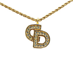 Christian Dior Dior CD Rhinestone Necklace Gold Plated Women's