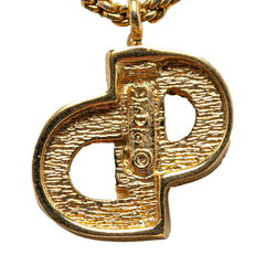 Christian Dior Dior CD Rhinestone Necklace Gold Plated Women's