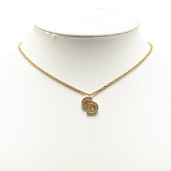 Christian Dior Dior CD Rhinestone Necklace Gold Plated Women's