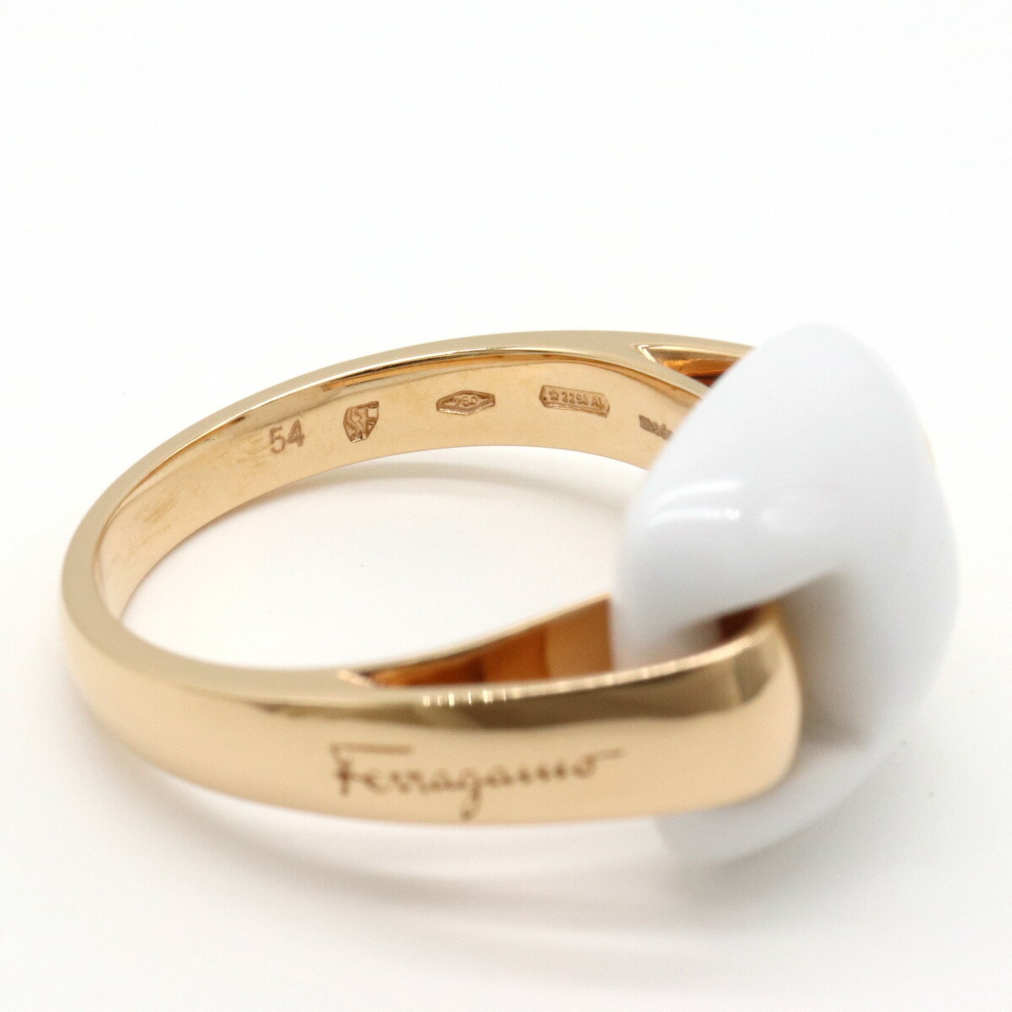 Salvatore Ferragamo Ring, K18PG, 750PG, Pink Gold, White Chalcedony #54, Japanese Size Approx. 13