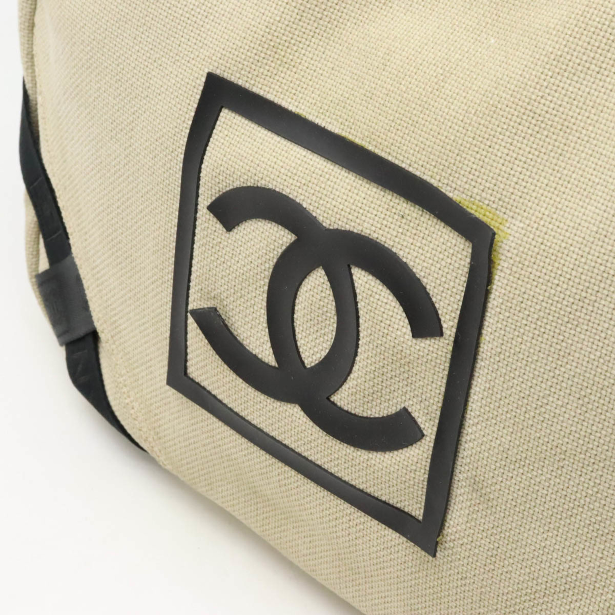 CHANEL Chanel Sport Line Coco Mark Shoulder Bag Canvas Ivory Black
