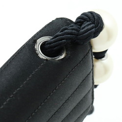 CHANEL Coco Pearl Shoulder Bag Pochette Tassel Satin Black