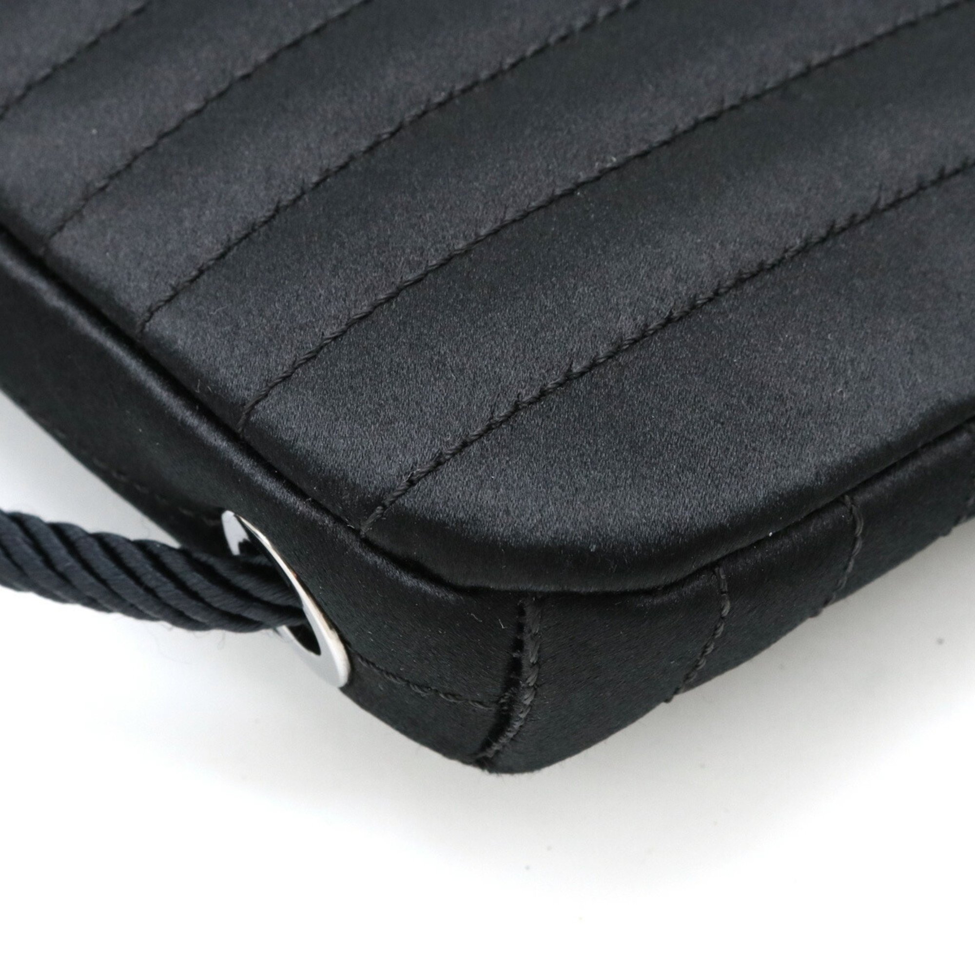 CHANEL Coco Pearl Shoulder Bag Pochette Tassel Satin Black