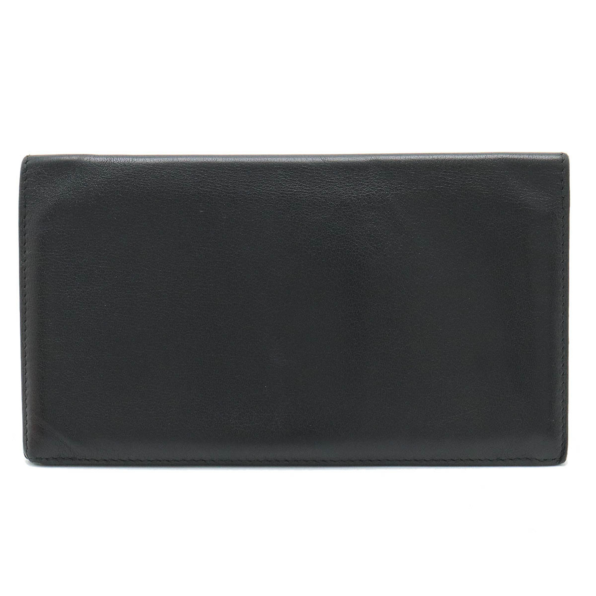 HERMES Citizen Twill Long Silkin Bi-fold Wallet Leather Black Monochrome T Engraved