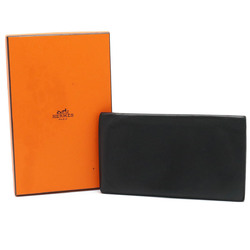 HERMES Citizen Twill Long Silkin Bi-fold Wallet Leather Black Monochrome T Engraved