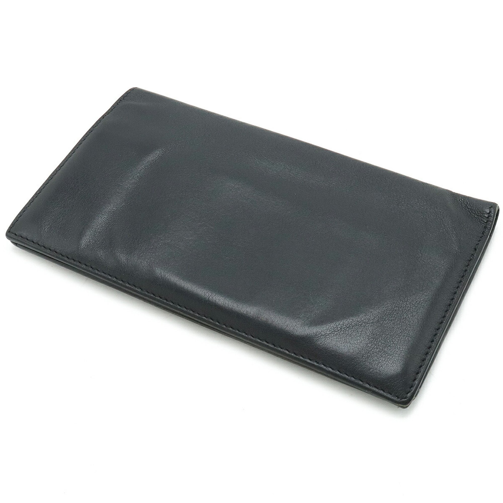 HERMES Citizen Twill Long Silkin Bi-fold Wallet Leather Black Monochrome T Engraved