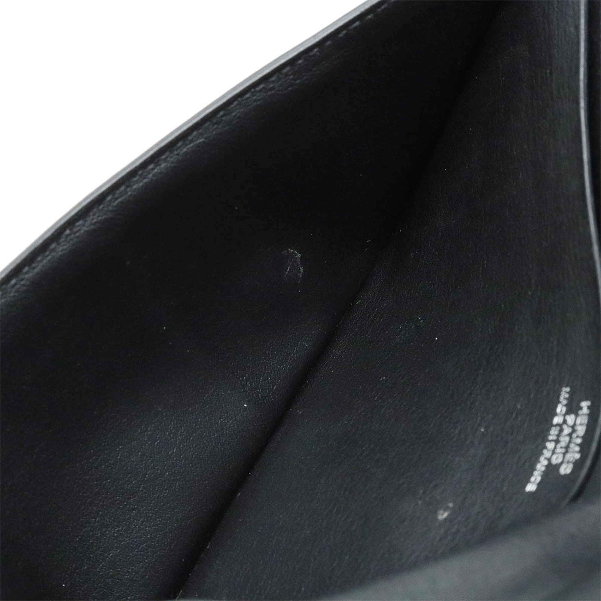 HERMES Citizen Twill Long Silkin Bi-fold Wallet Leather Black Monochrome T Engraved