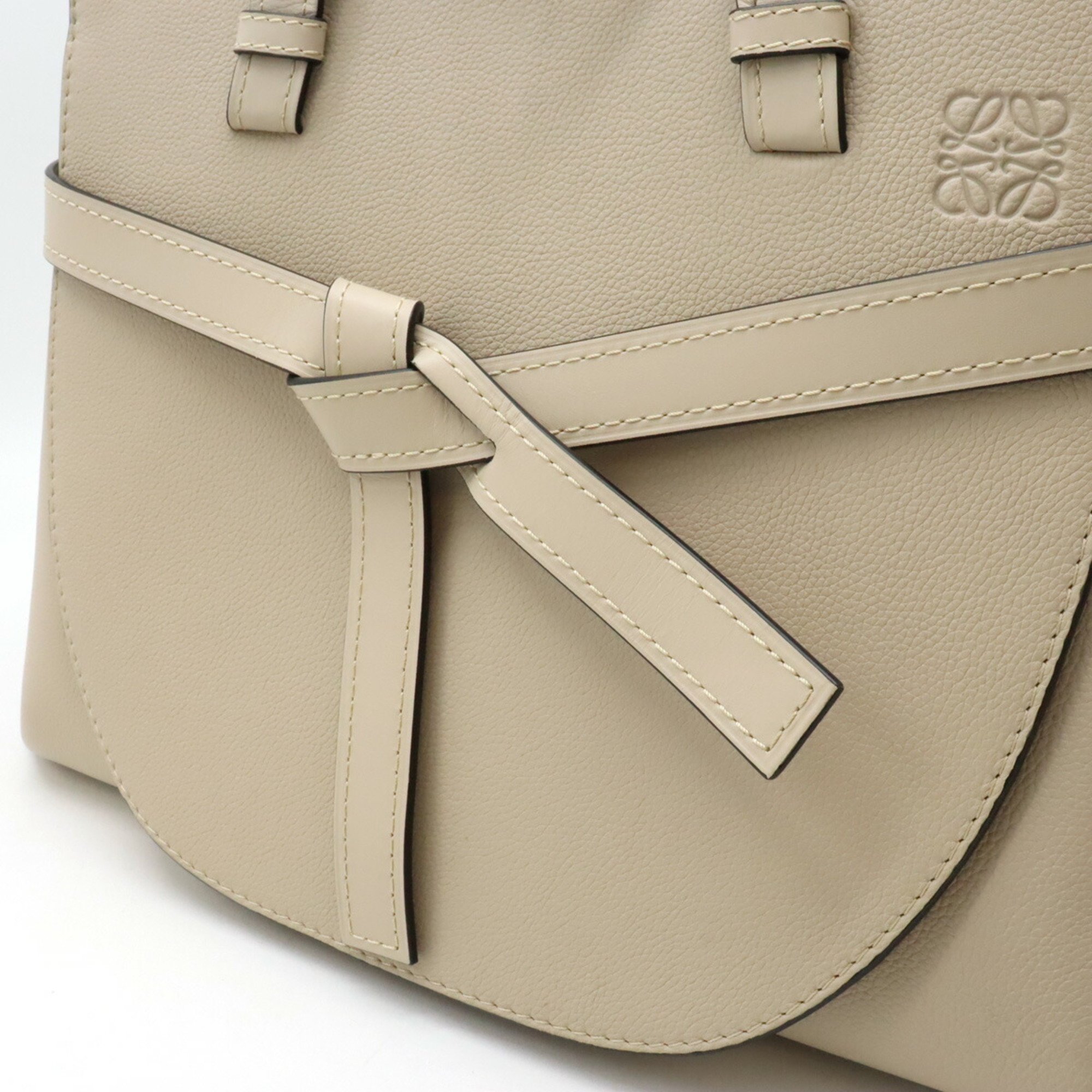LOEWE Anagram Gate Bag Handbag Tote Leather Light Beige 321.12.U60