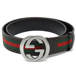 GUCCI Gucci Interlocking G Buckle Sherry Line Belt Dark Brown Green Red #95 114984
