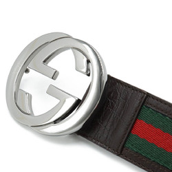 GUCCI Gucci Interlocking G Buckle Sherry Line Belt Dark Brown Green Red #95 114984