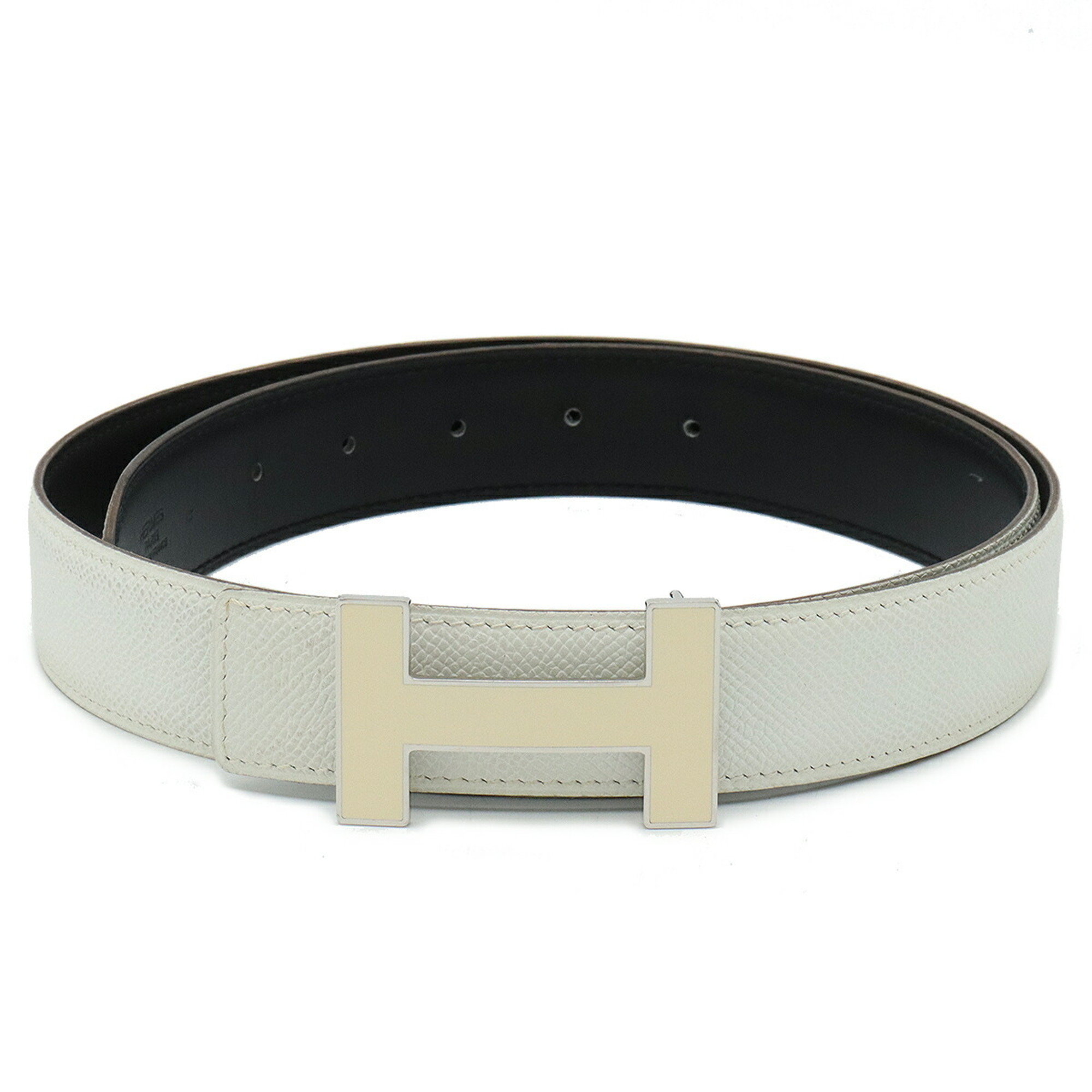 HERMES Constance H Belt, reversible leather, black and white, #90, L engraved