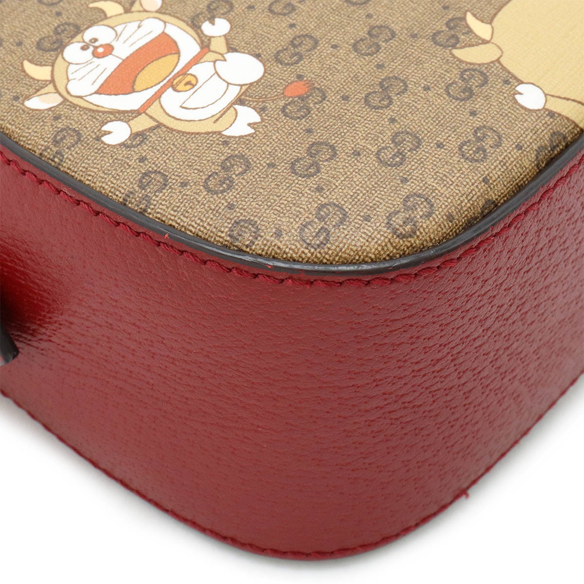 GUCCI GG Supreme Doraemon collaboration shoulder bag, pochette, clutch, Ushidora, PVC, leather, brown, bordeaux, 574886