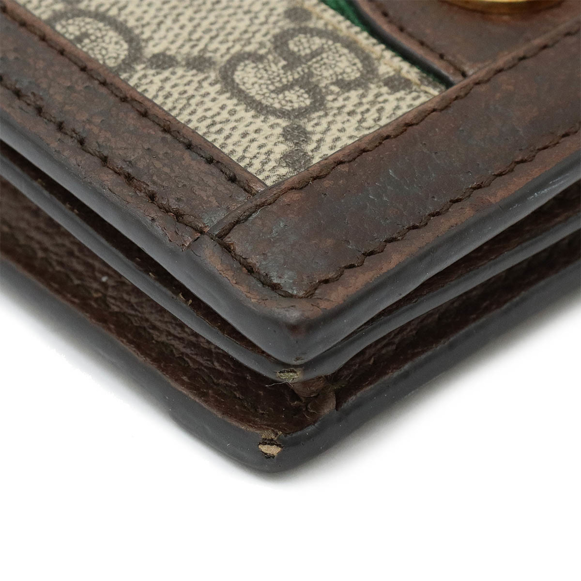 GUCCI GG Supreme Ophidia Card Case Web Stripe Wallet PVC Beige Dark Brown 523155