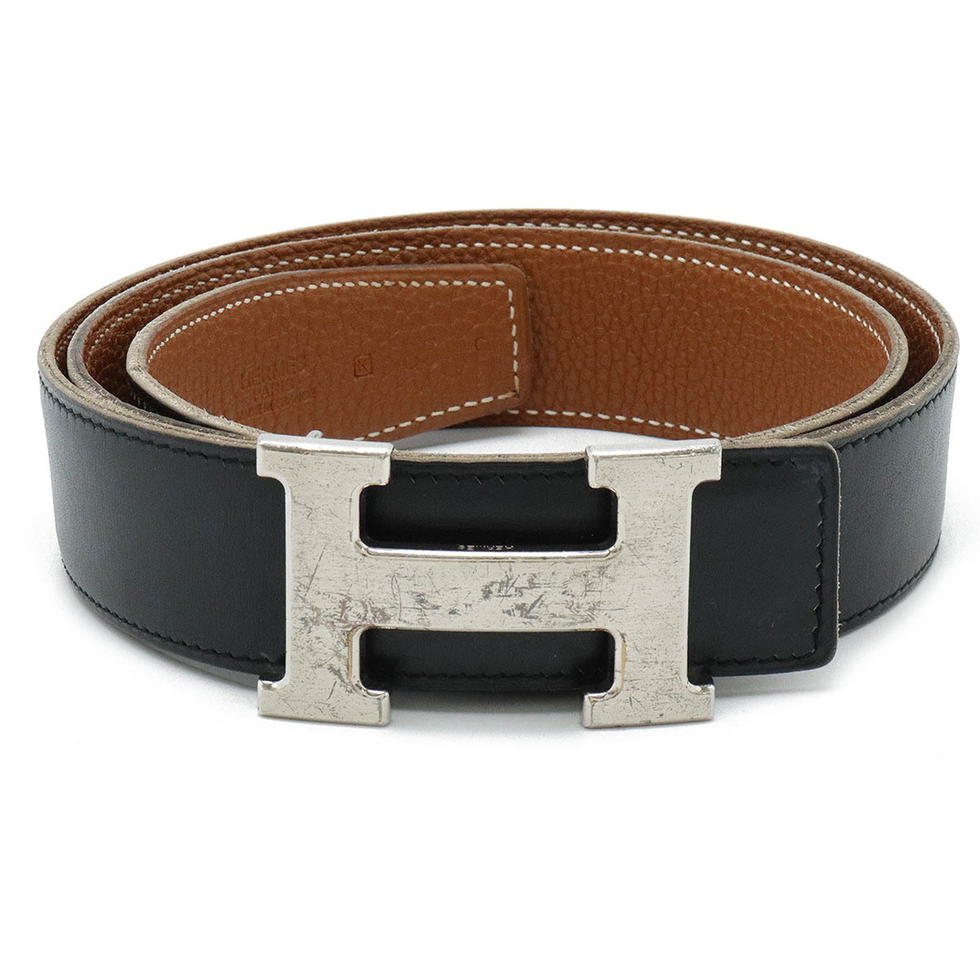 HERMES Constance H Belt, reversible leather, black, brown, #85, K stamp