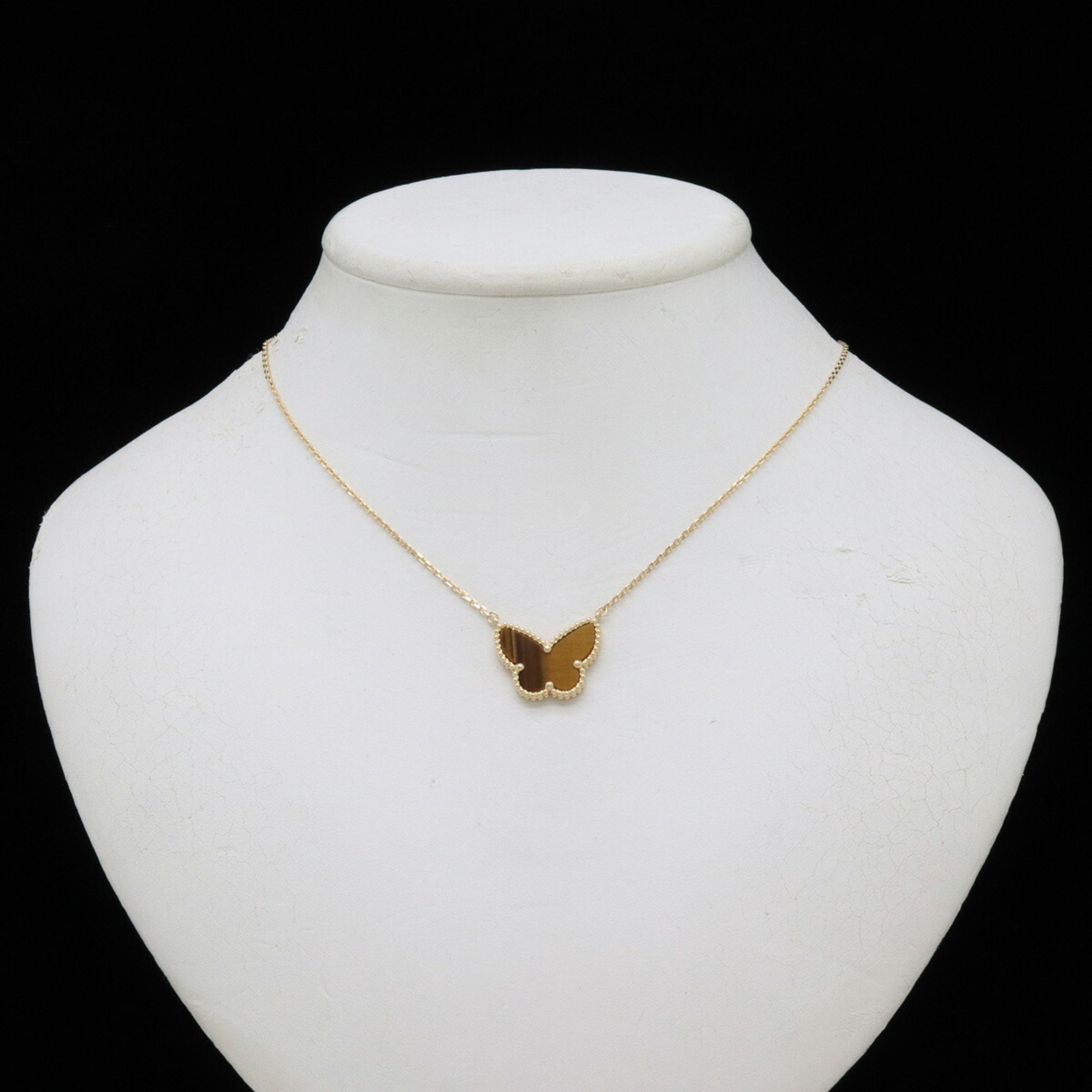 Van Cleef & Arpels Lucky Alhambra Papillon Necklace K18YG Yellow Gold Tiger's Eye VCARD98500