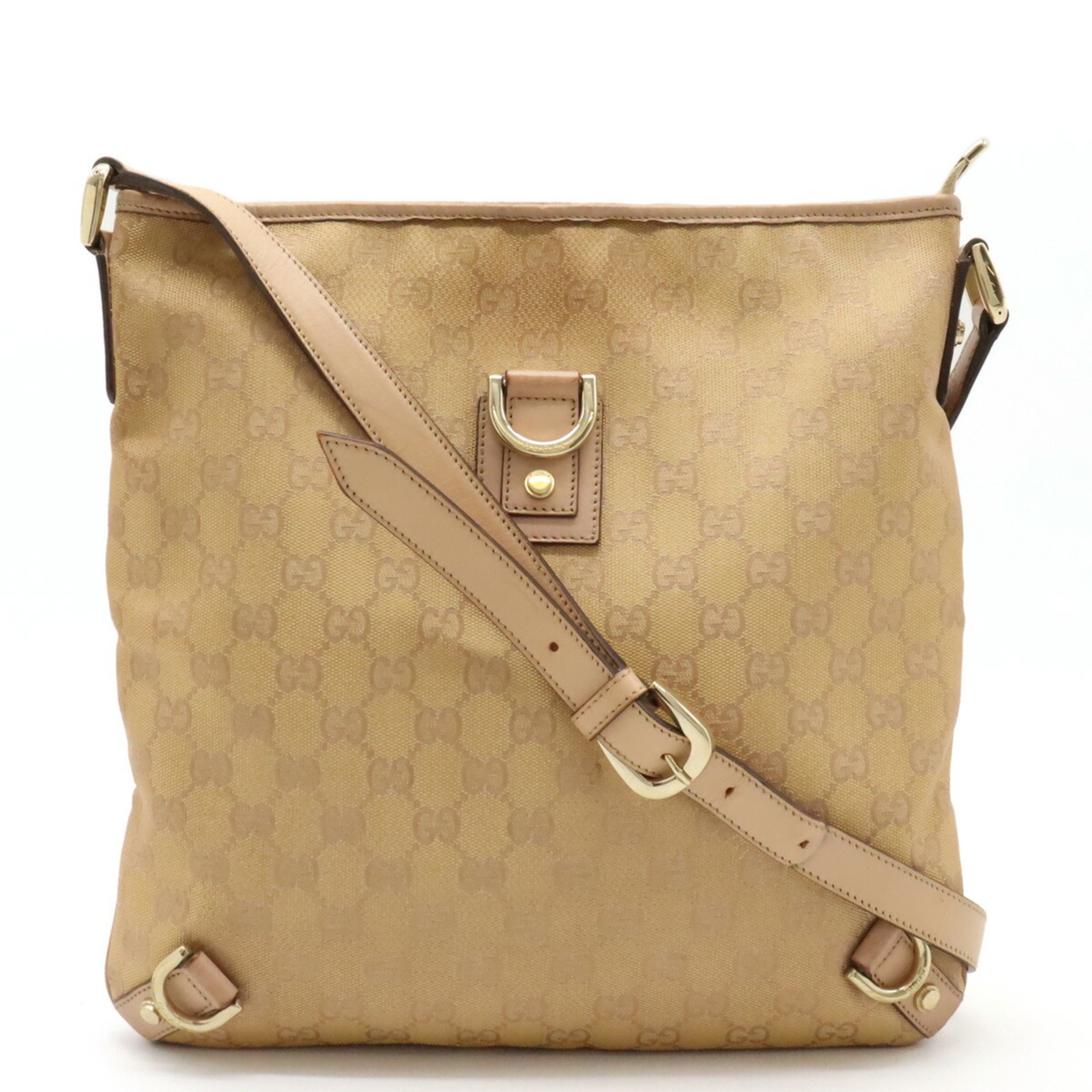 GUCCI GG canvas shoulder bag nylon leather metallic gold pink 131326