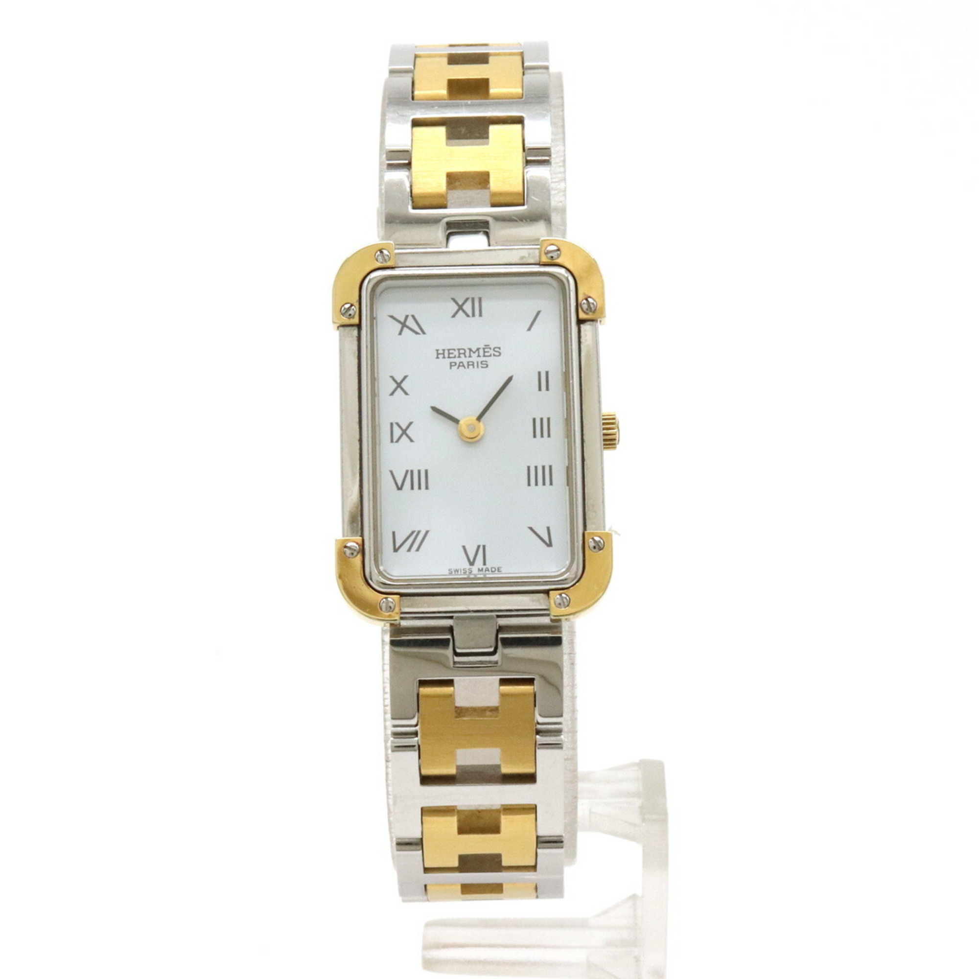 HERMES Cloajour White Dial SS GP Combi Ladies Quartz Watch CR1.240