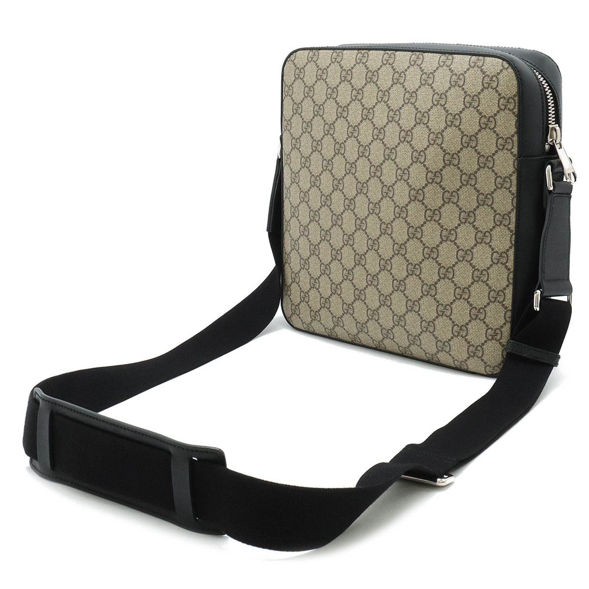GUCCI GG Supreme Shoulder Bag PVC Leather Beige Black 473878