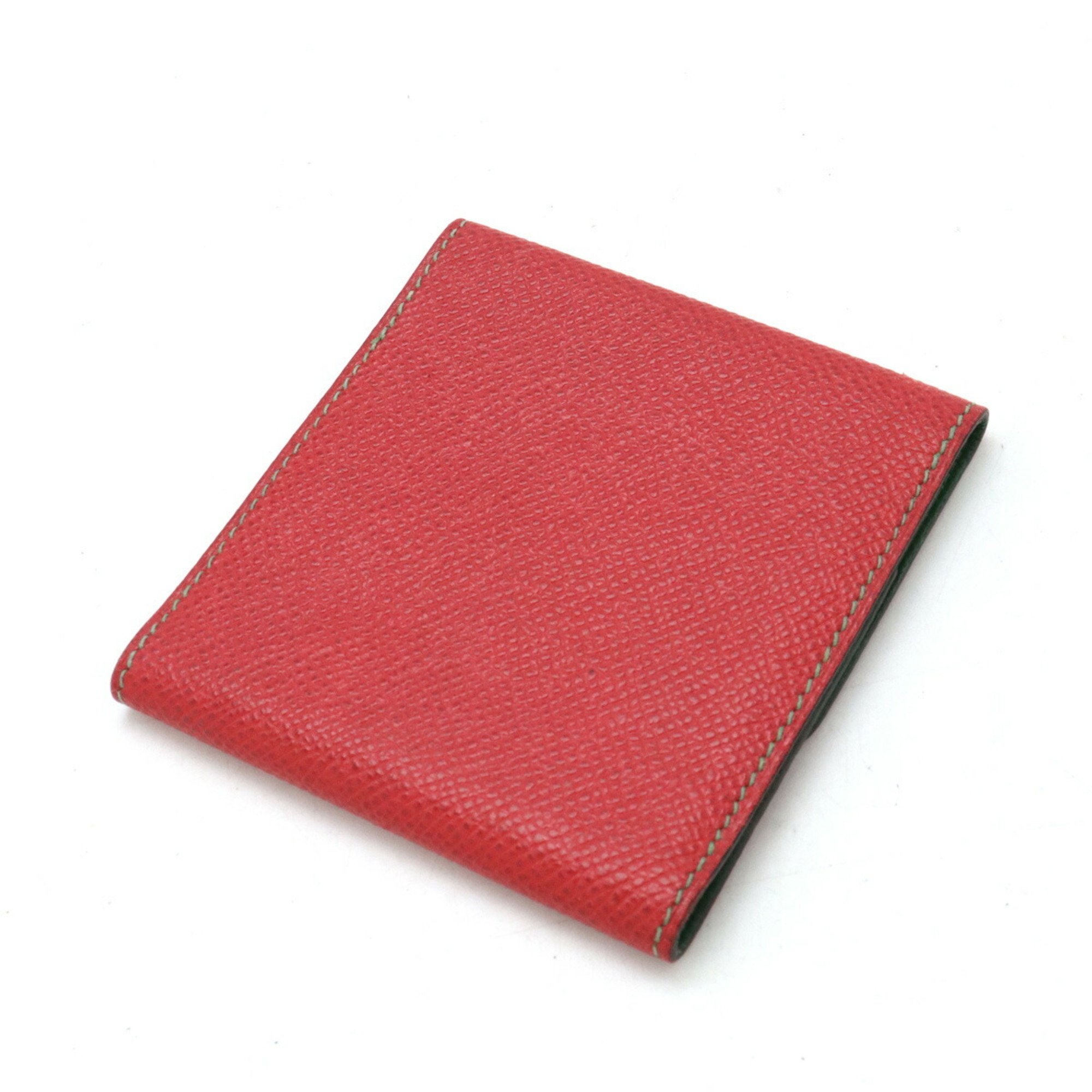 HERMES Hermes Arajif Post-it Case Memo Cover Serie Button Cushvel Leather Red Green A Stamp