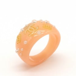 CHANEL Coco Mark Fake Pearl Ring Plastic Salmon Pink 03P Size 14
