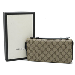 GUCCI GG Supreme Travel Case Second Bag Clutch Round Long Wallet PVC Leather Beige Black 431714