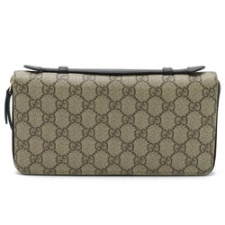 GUCCI GG Supreme Travel Case Second Bag Clutch Round Long Wallet PVC Leather Beige Black 431714